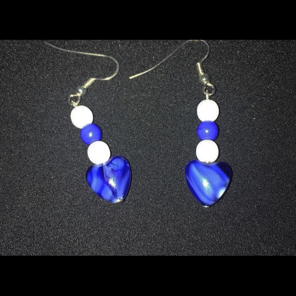 handmade blue heart dangle earrings